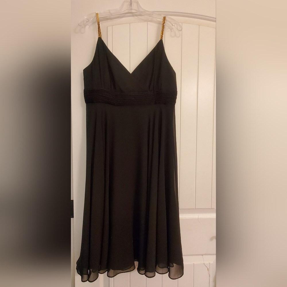 Black Silk Aline Dress with Gold Straps